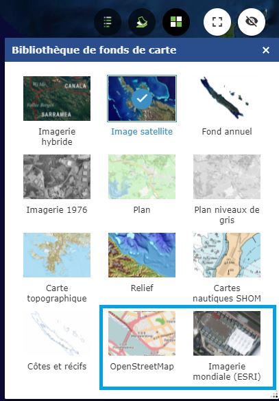 Open Street Map et Imagerie mondiale disponibles